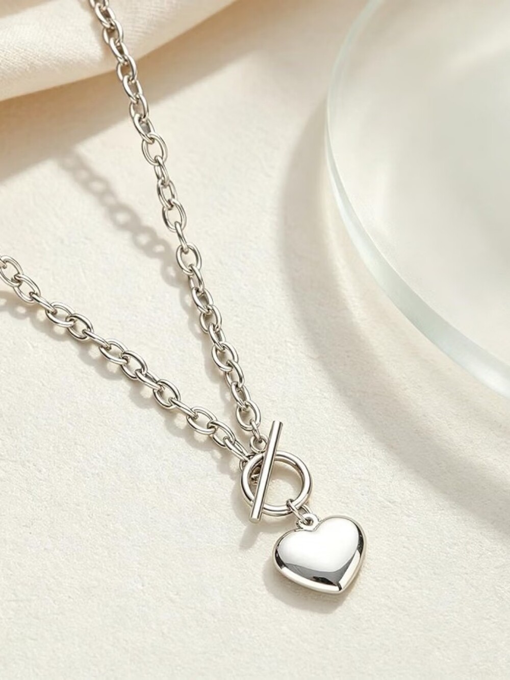 Chunky Heart Necklace 18K Gold Plated Puffy Heart Necklace with Toggle Clasp